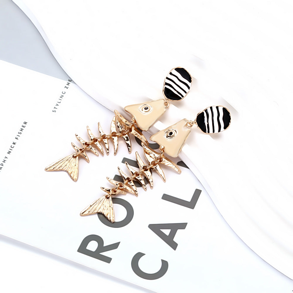 Fishbone Skeleton Statement Drop Earrings - view 1