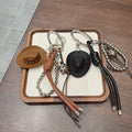 Cowboy Hat Tassel Keychain With Beaded Chain - Coffee