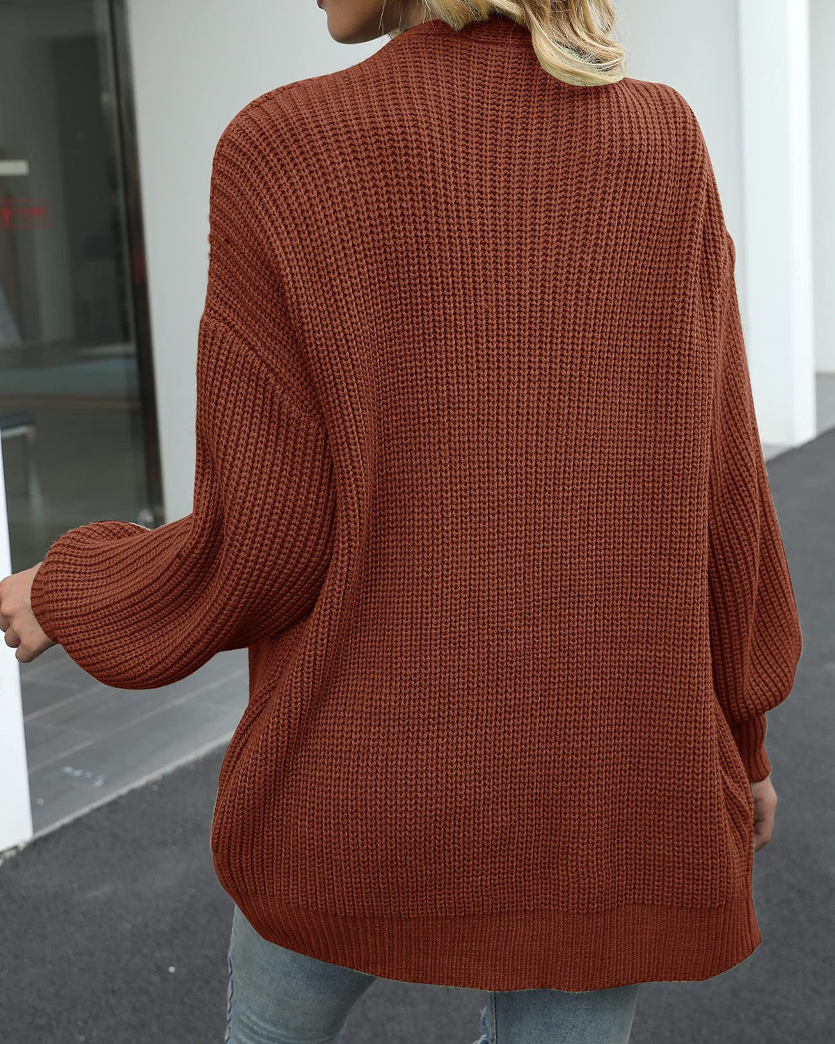 Chunky Open Front Batwing Sleeve Cardigan - Coffee - 2