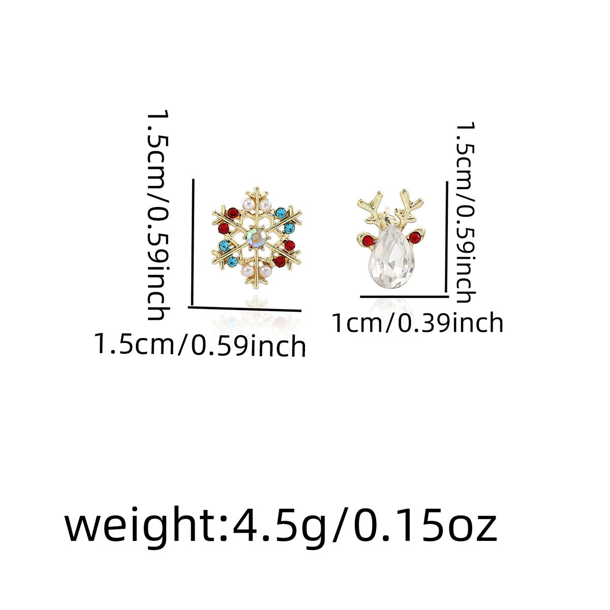 Crystal Snowflake and Reindeer Stud Earrings - Gold - 1