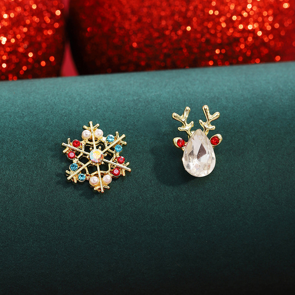Crystal Snowflake and Reindeer Stud Earrings