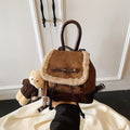 Faux Suede Mini Backpack with Teddy Charm - Coffee