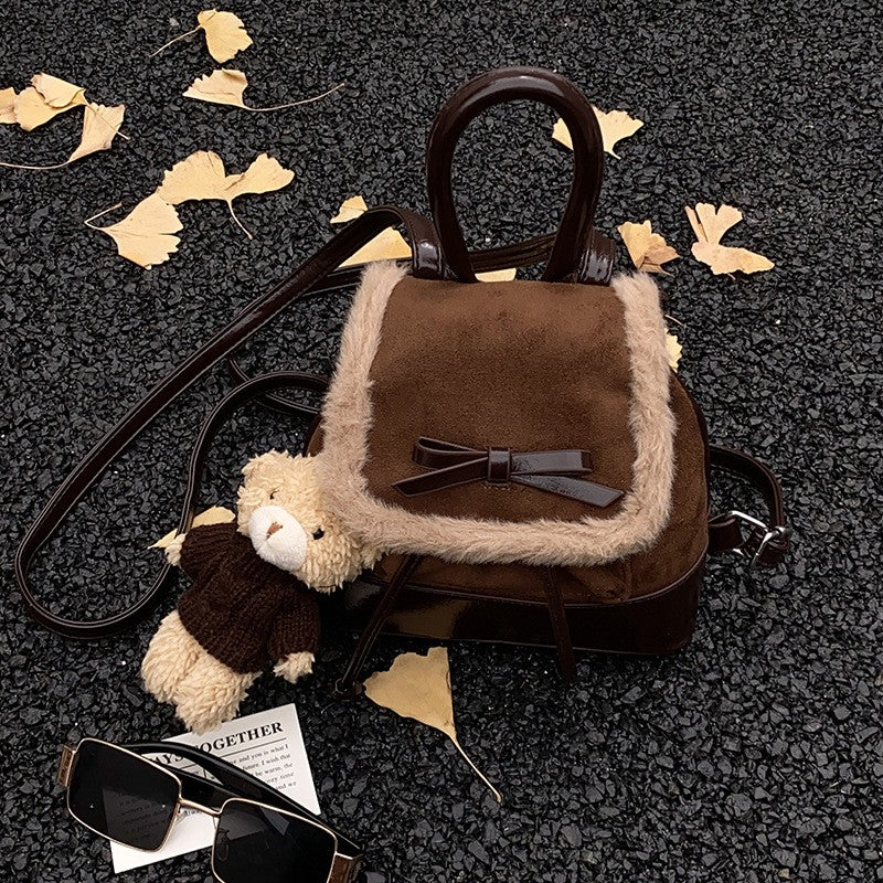 Faux Suede Mini Backpack with Teddy Charm