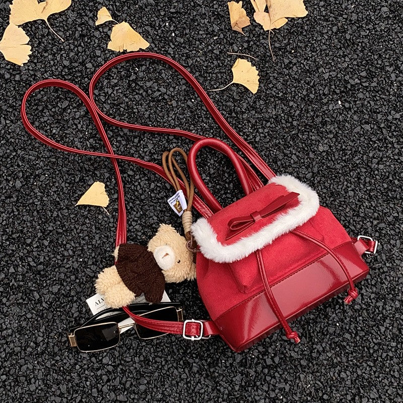 Faux Suede Mini Backpack with Teddy Charm