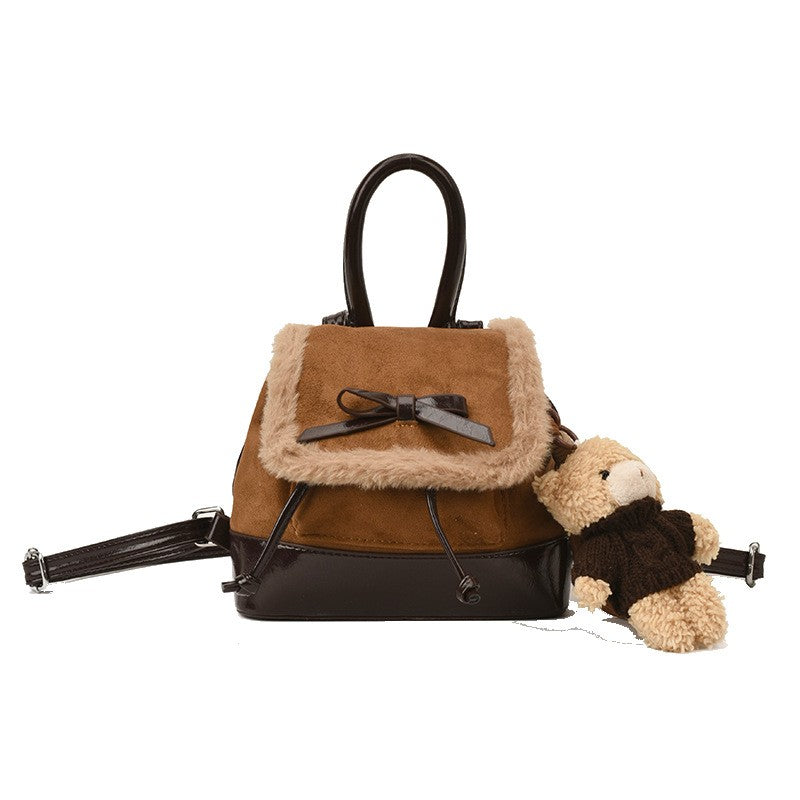 Faux Suede Mini Backpack with Teddy Charm