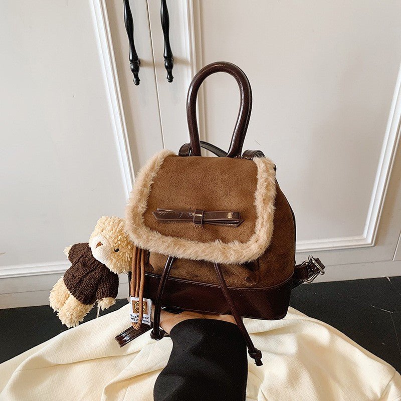 Faux Suede Mini Backpack with Teddy Charm