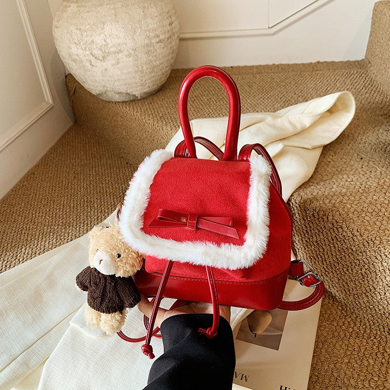 Faux Suede Mini Backpack with Teddy Charm