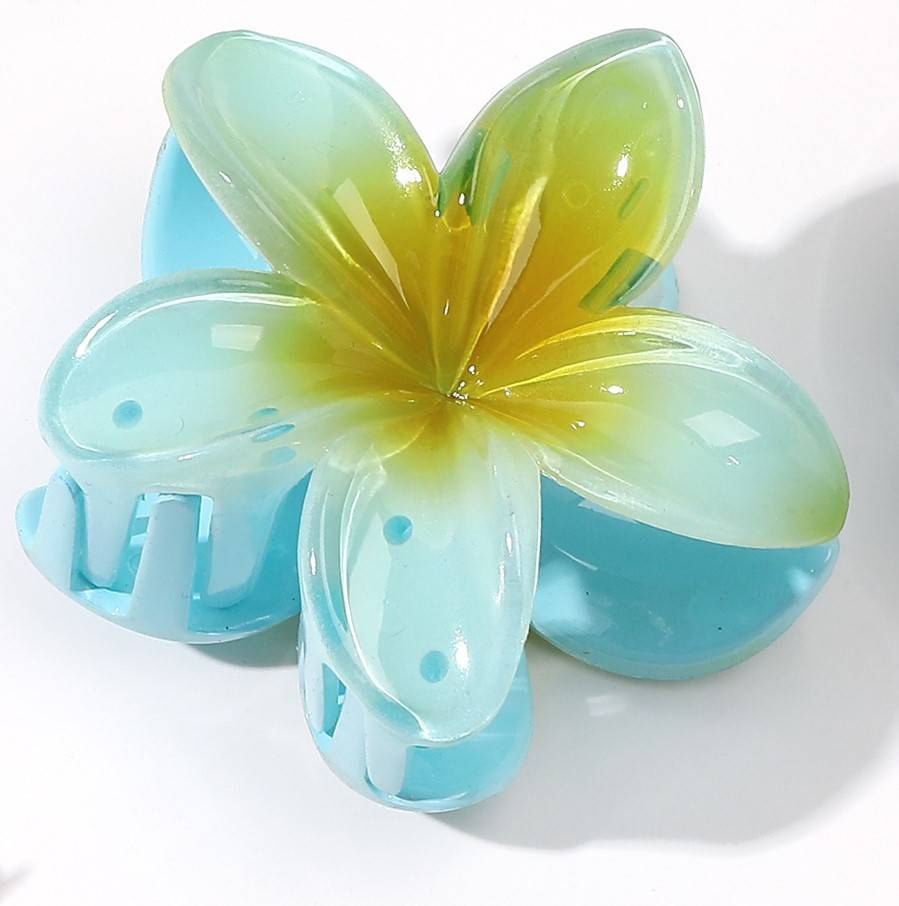 Tropical Plumeria Blossom Claw Hair Clip - blue