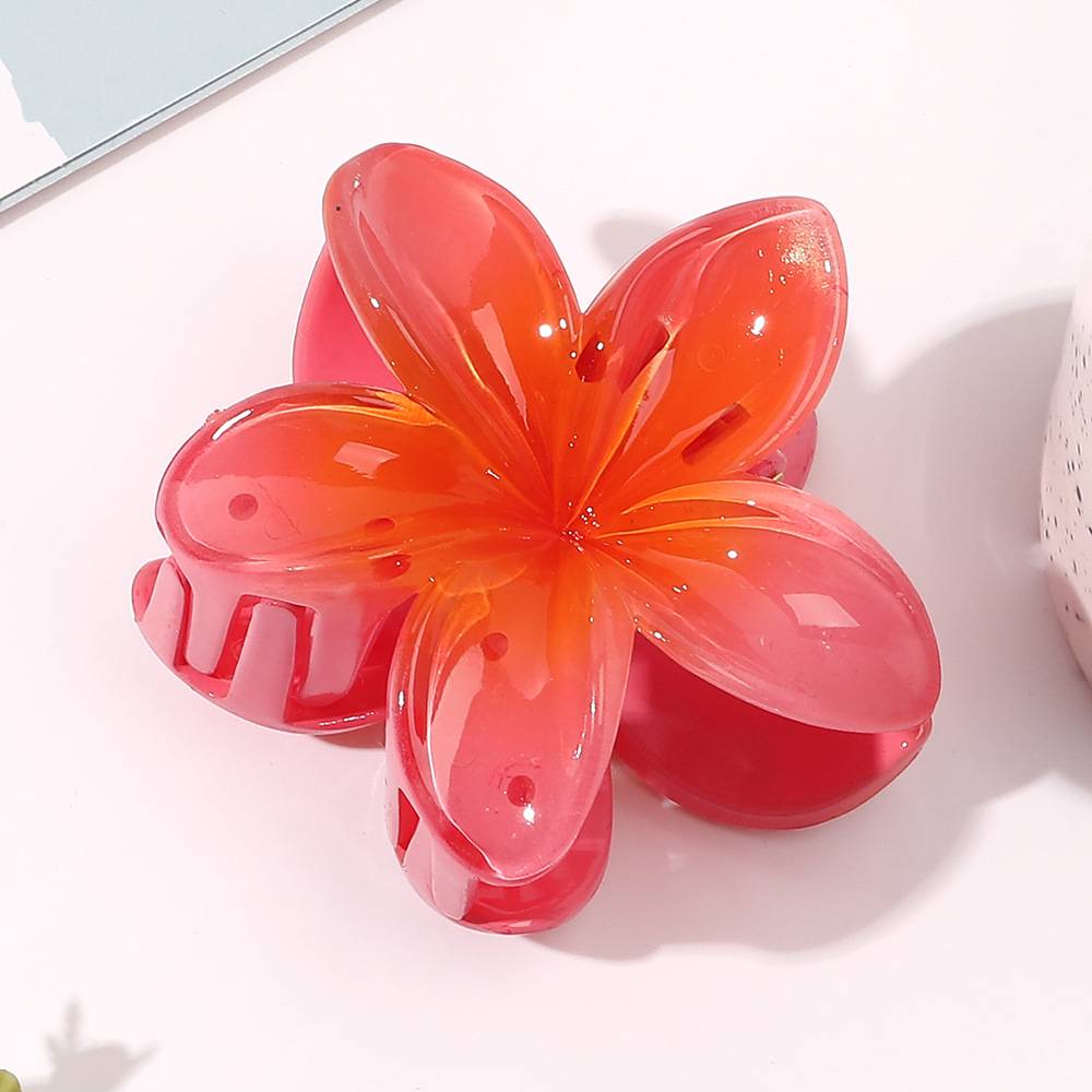 Tropical Plumeria Blossom Claw Hair Clip - red