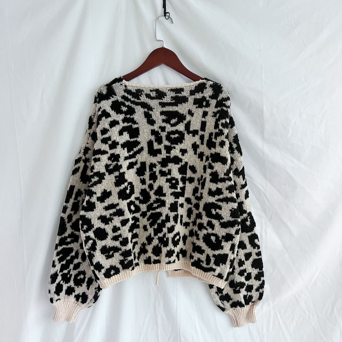 Leopard Print Tie Front Fuzzy Cardigan - Black - 1