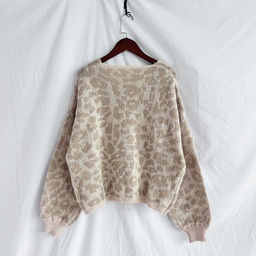Leopard Print Tie Front Fuzzy Cardigan - Khaki - 1