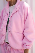 Oversized Sherpa Fleece Snap Front Jacket - Pink
