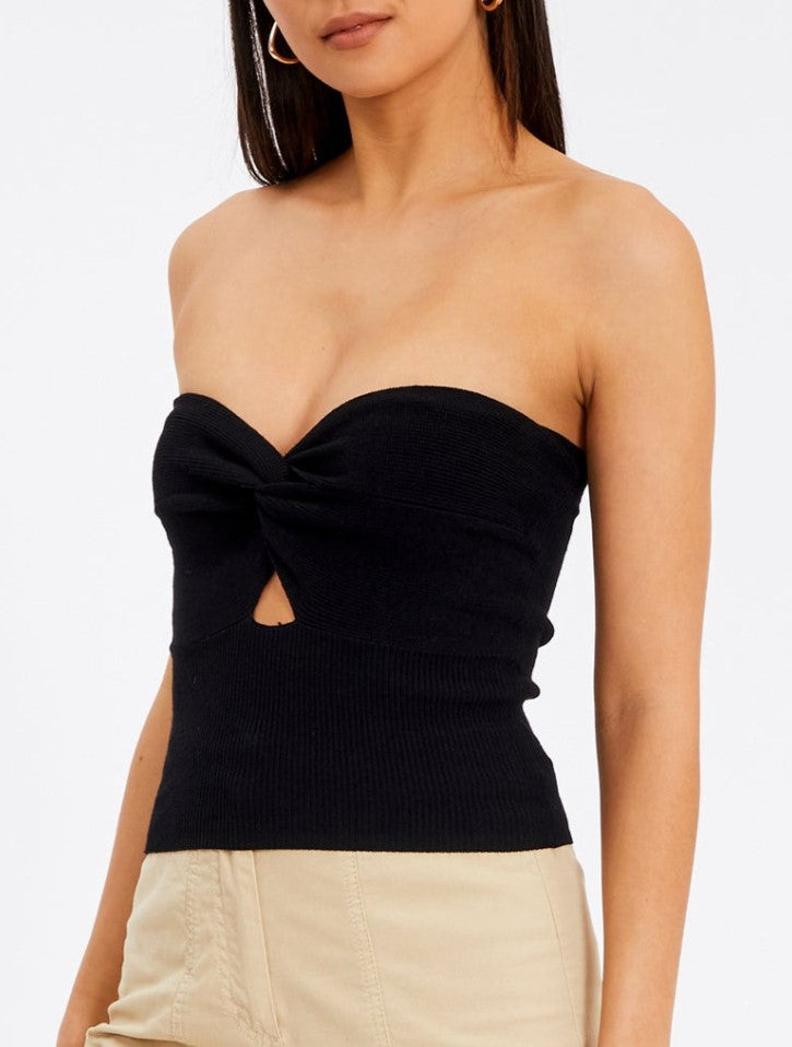 Twist Front Keyhole Knit Bandeau Top - Black - 1
