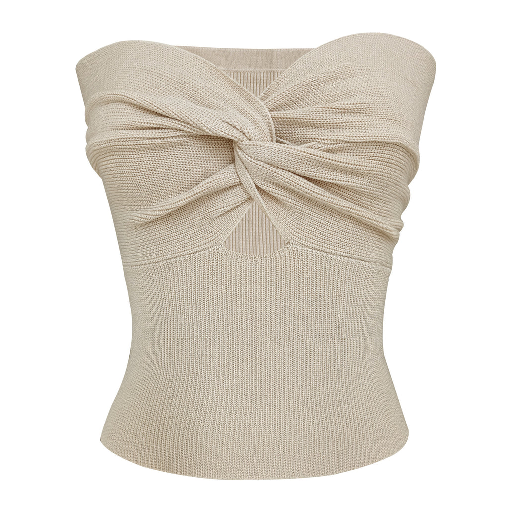 Twist Front Keyhole Knit Bandeau Top - Khaki