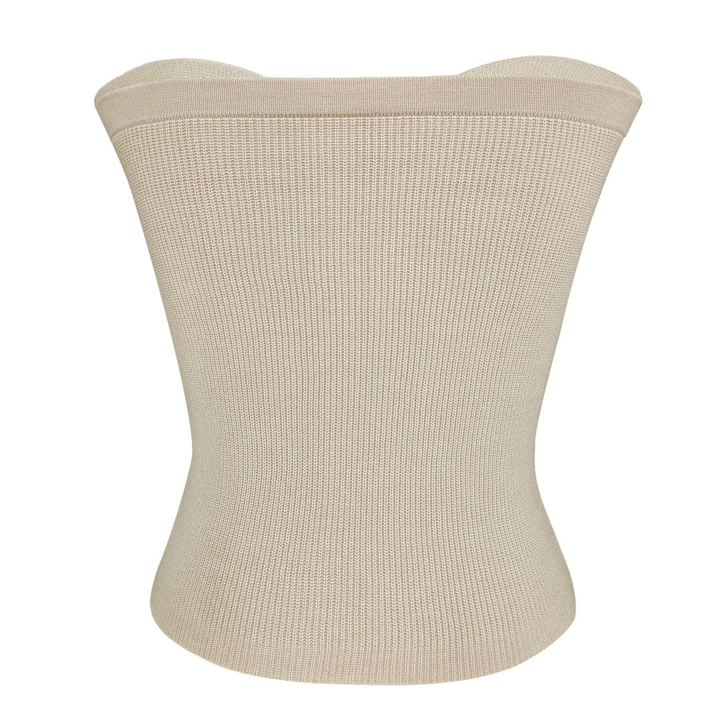 Twist Front Keyhole Knit Bandeau Top - Khaki - 1