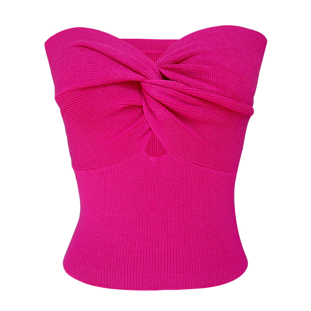 Twist Front Keyhole Knit Bandeau Top - Rosered