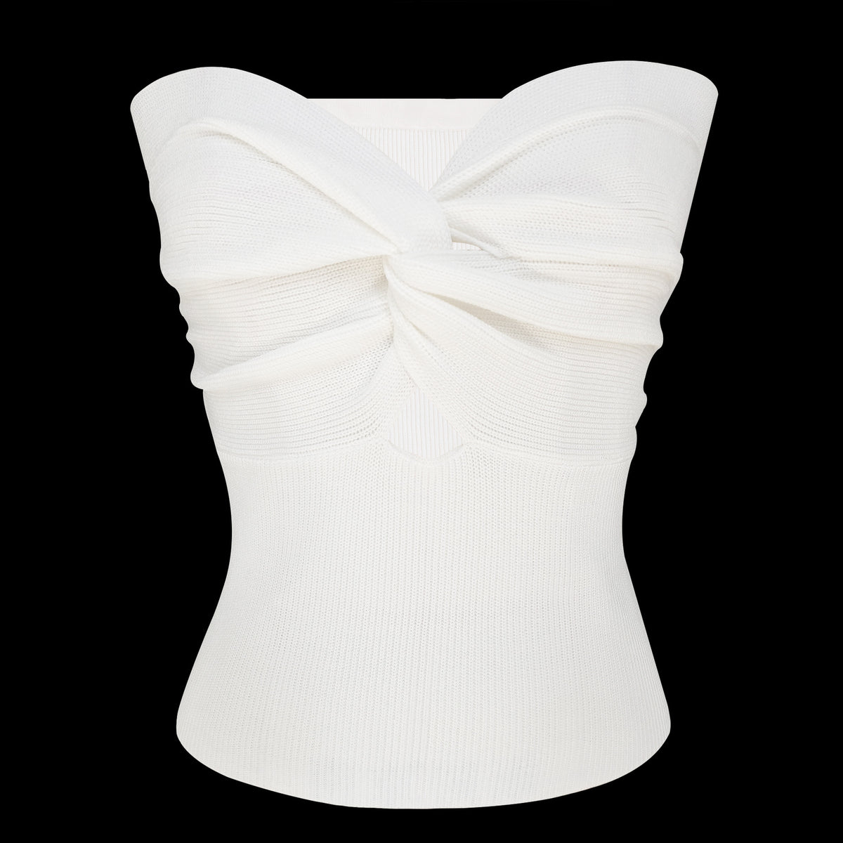 Twist Front Keyhole Knit Bandeau Top - White