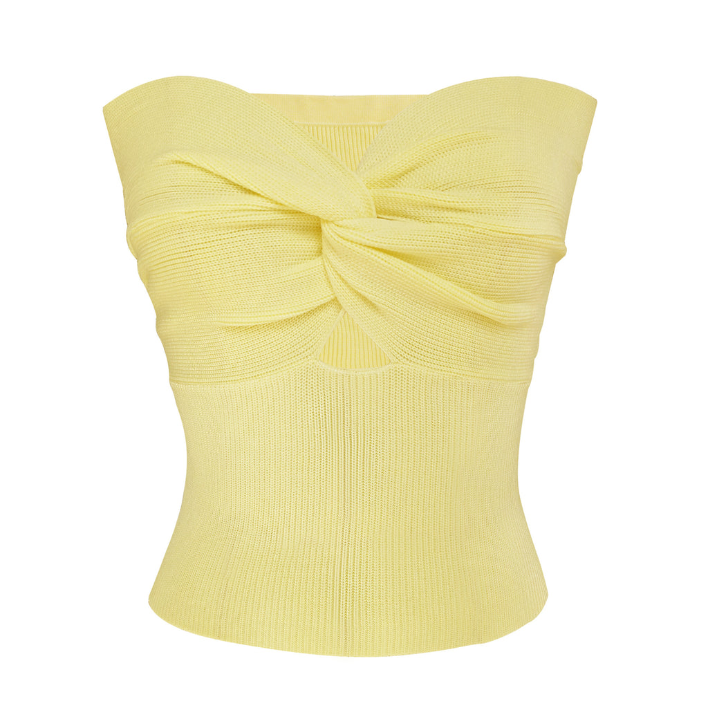 Twist Front Keyhole Knit Bandeau Top - Yellow