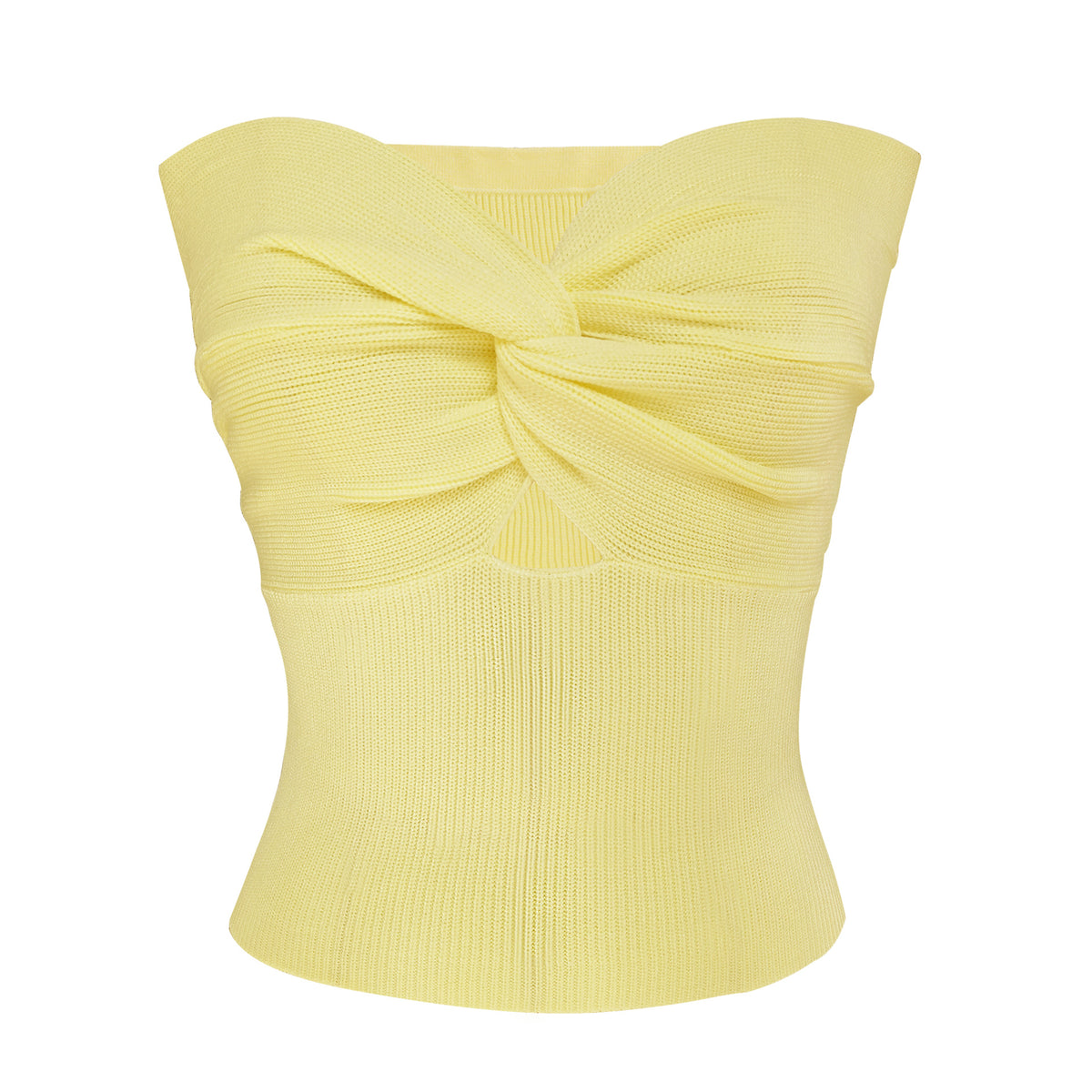 Twist Front Keyhole Knit Bandeau Top - Yellow
