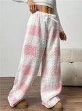 Plaid Fleece Wide Leg Lounge Pants - Pink