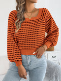 Cropped Square Neck Knit Top With Balloon Sleeves - Orange