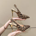 Leopard Print Pointed Toe Slingback Heels - Leopard