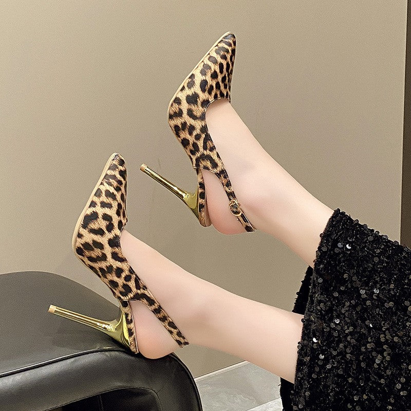 Leopard Print Pointed Toe Slingback Heels