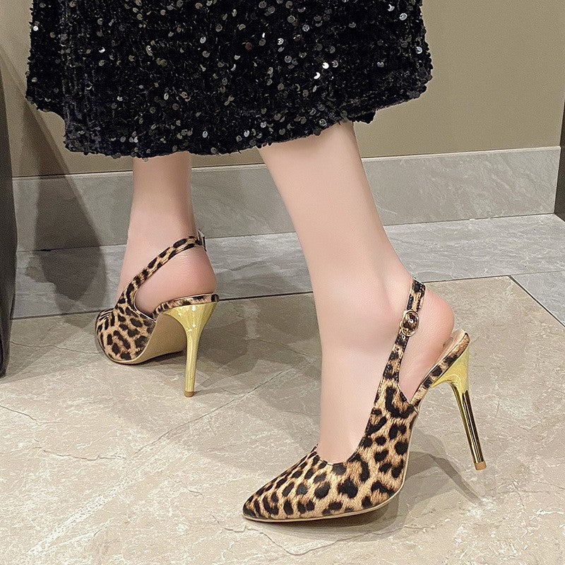 Leopard Print Pointed Toe Slingback Heels