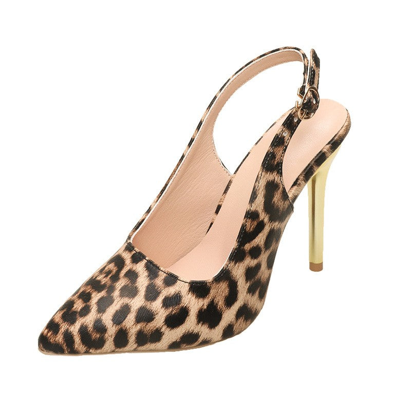 Leopard Print Pointed Toe Slingback Heels