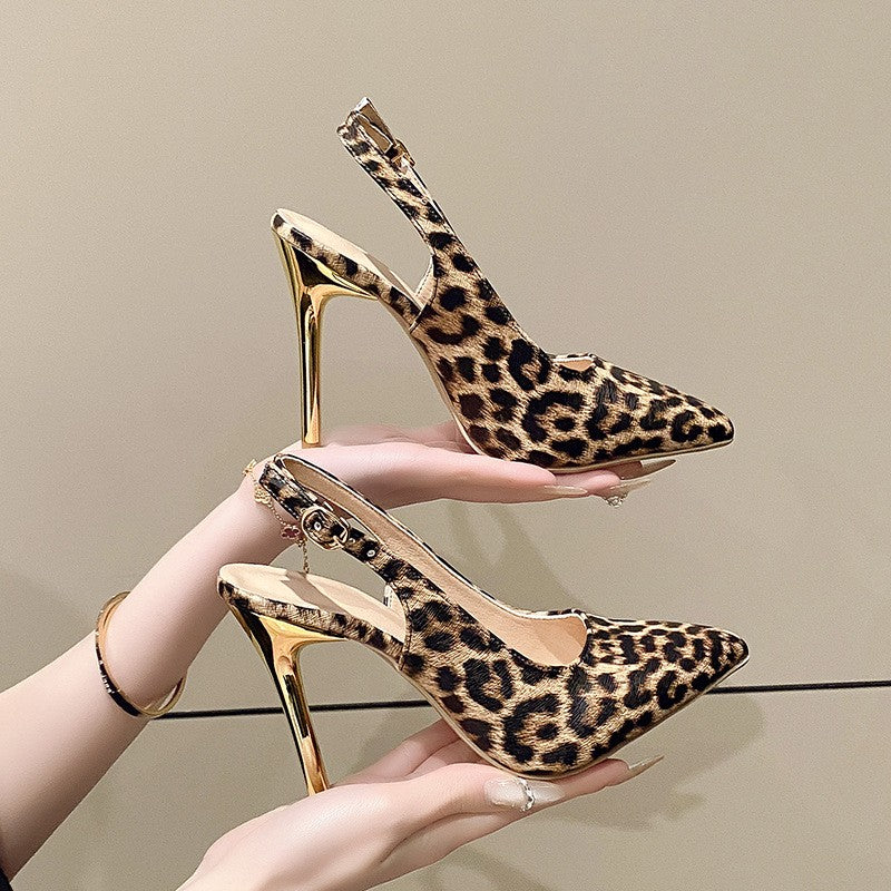 Leopard Print Pointed Toe Slingback Heels