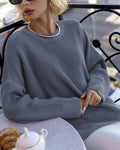 Chunky Rib Knit Oversized Crewneck Sweater - Gray