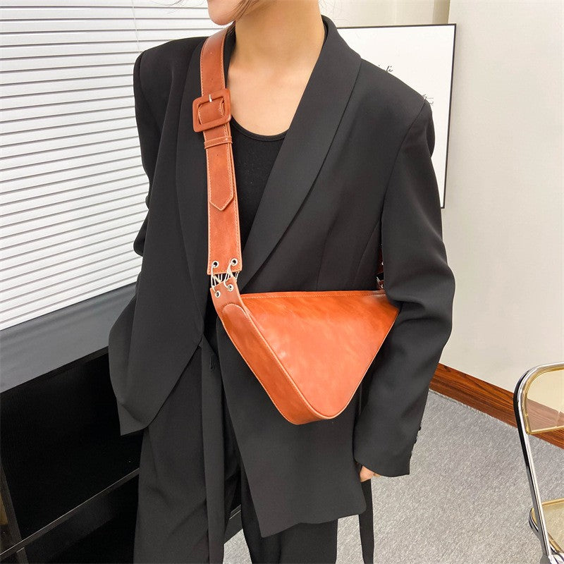 Slouchy Triangle Crossbody Bag with Wide Strap