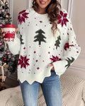 Snowflake And Tree Scalloped Hem Sweater - White