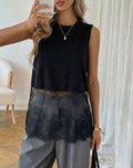 Scalloped Lace Hem Sleeveless Tank - Black