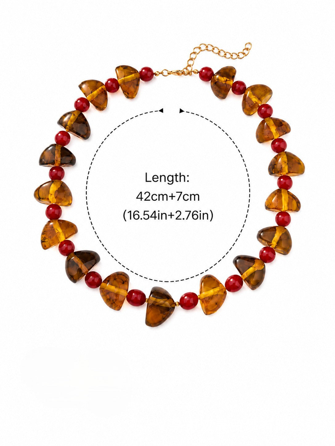 Chunky Heart Bead Collar Necklace With Accent Beads - Amber - 2