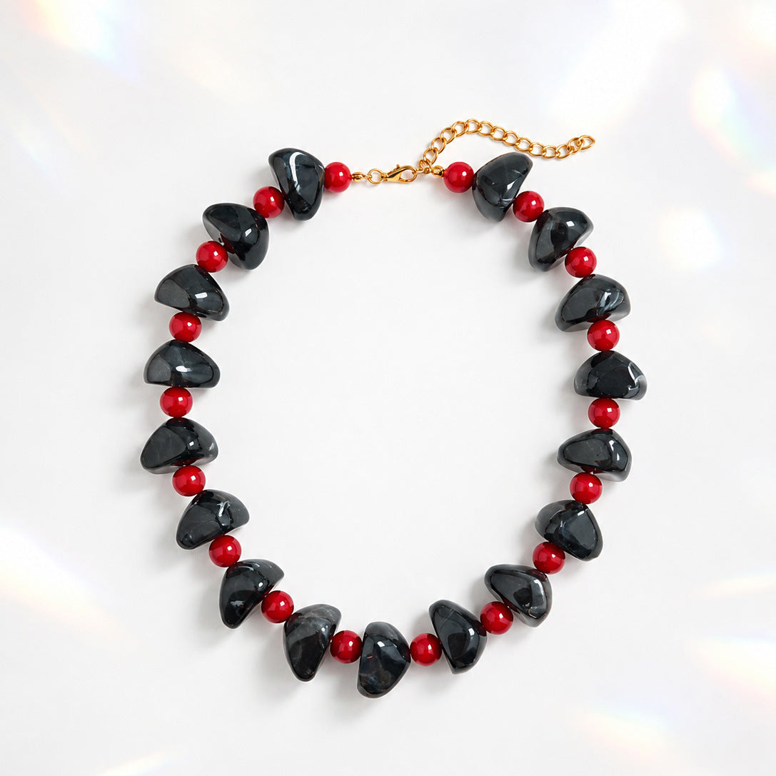 Chunky Heart Bead Collar Necklace With Accent Beads - Black