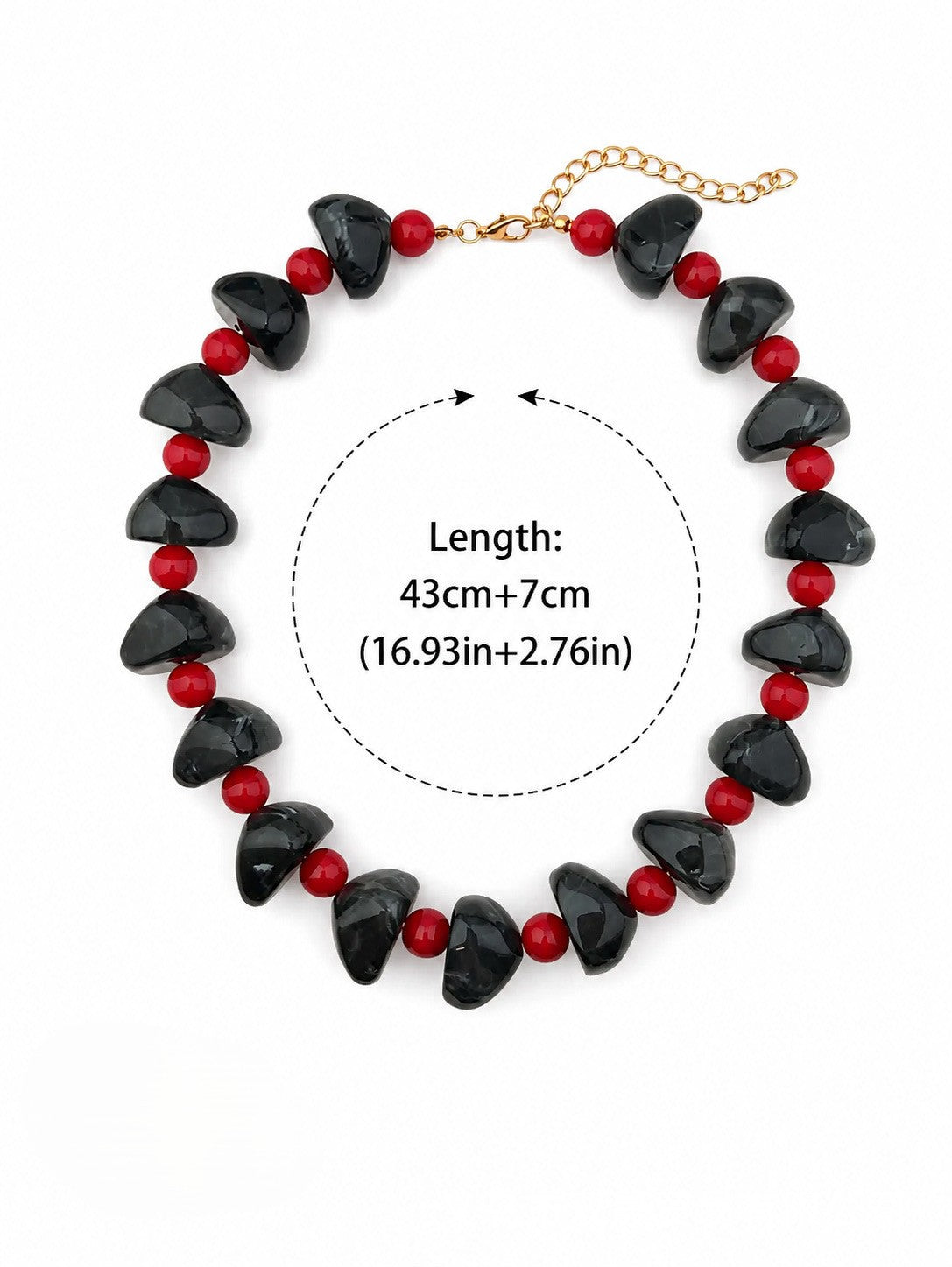 Chunky Heart Bead Collar Necklace With Accent Beads - Black - 1