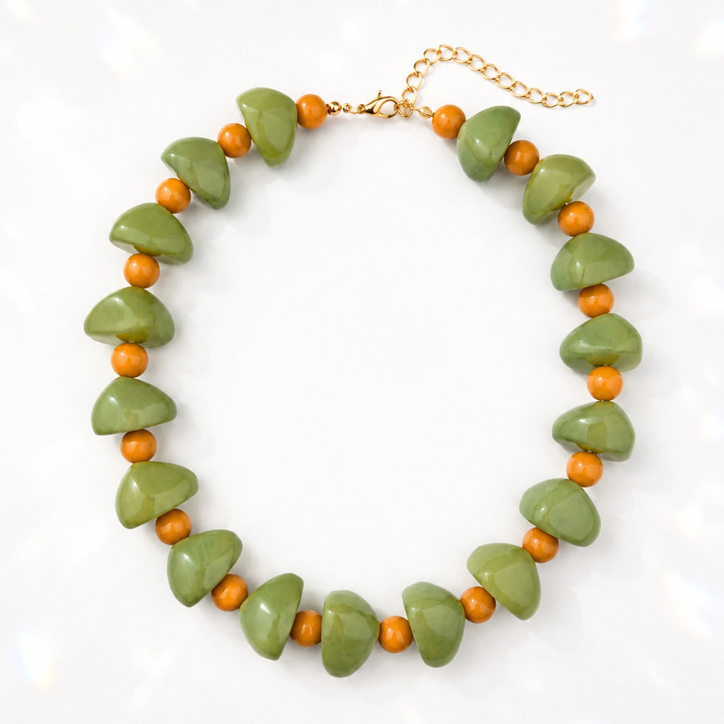 Chunky Heart Bead Collar Necklace With Accent Beads - Green