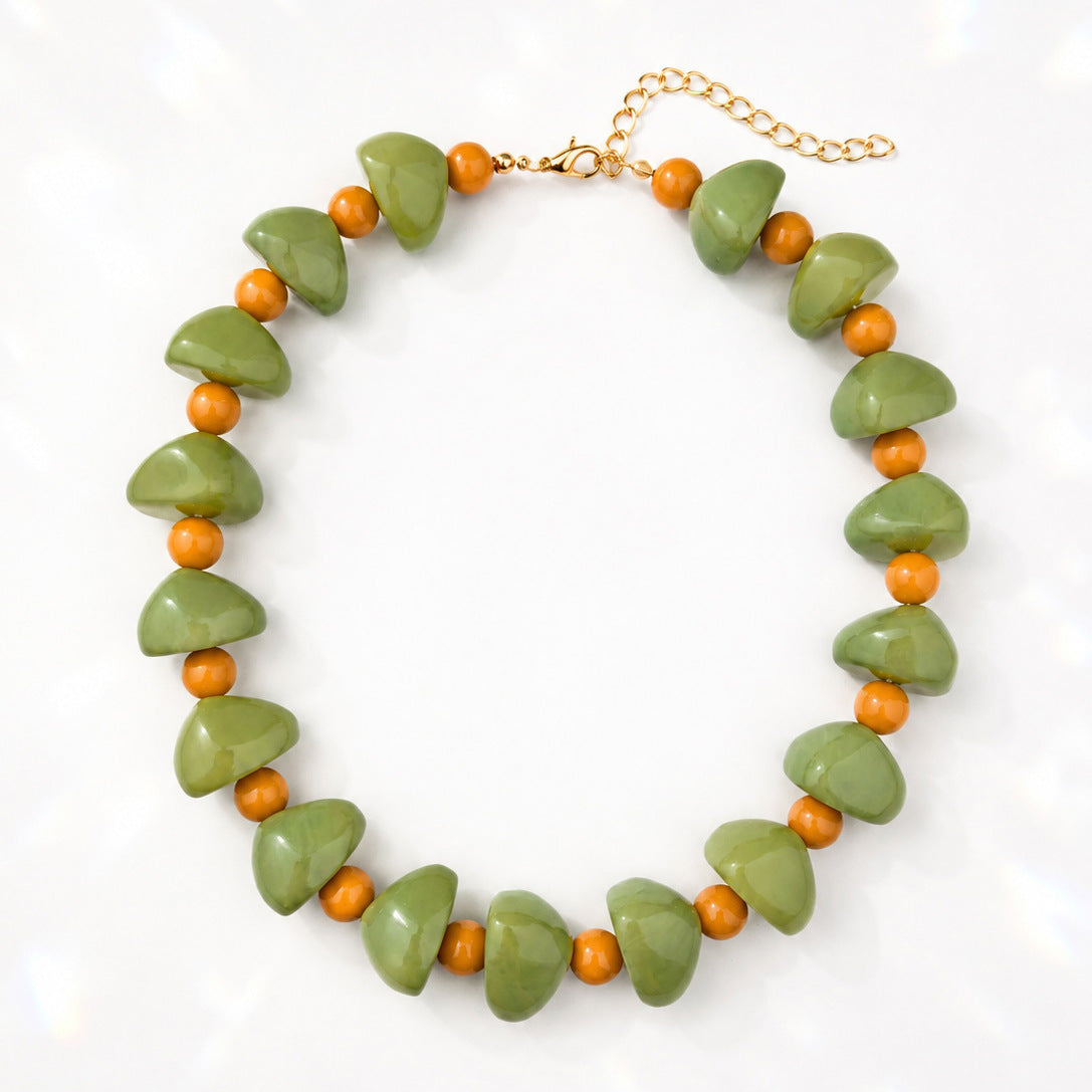 Chunky Heart Bead Collar Necklace With Accent Beads - Green