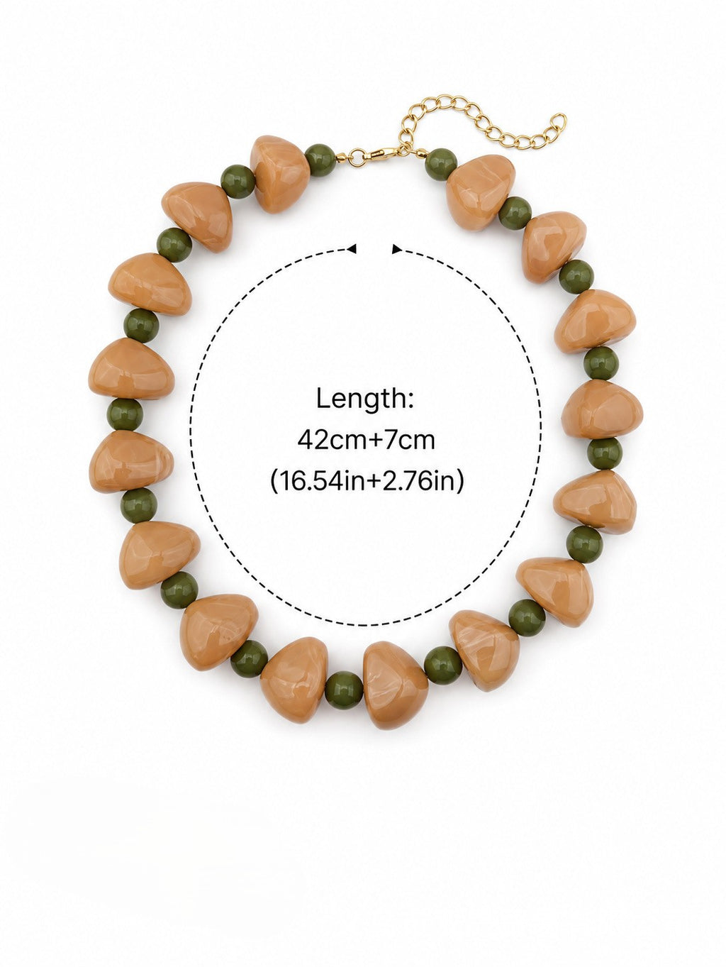 Chunky Heart Bead Collar Necklace With Accent Beads - Khaki - 1