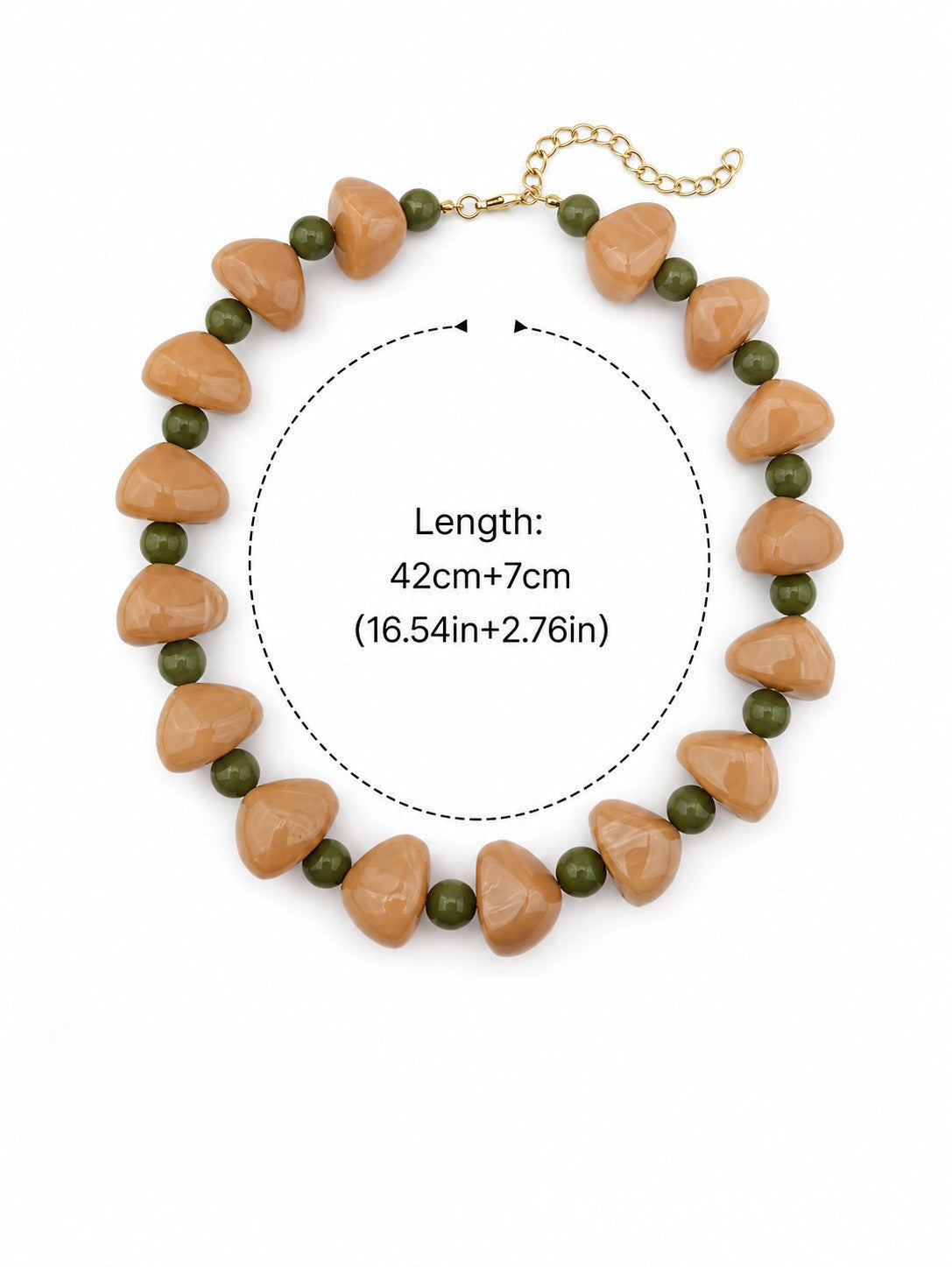 Chunky Heart Bead Collar Necklace With Accent Beads - Khaki - 1