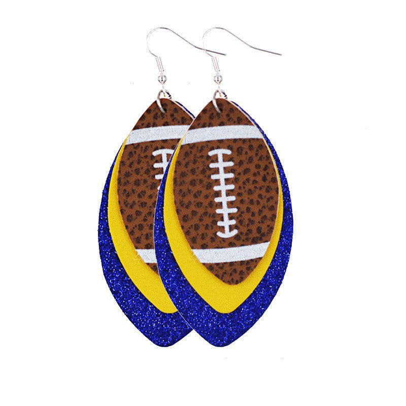 Layered Football Teardrop Leather Earrings - Blue