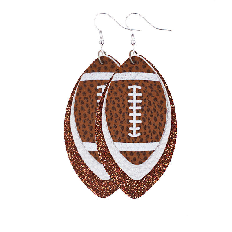 Layered Football Teardrop Leather Earrings - Brown