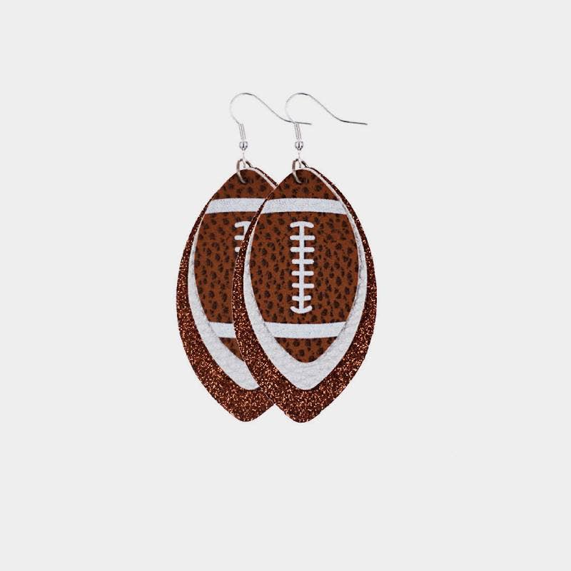 Layered Football Teardrop Leather Earrings
