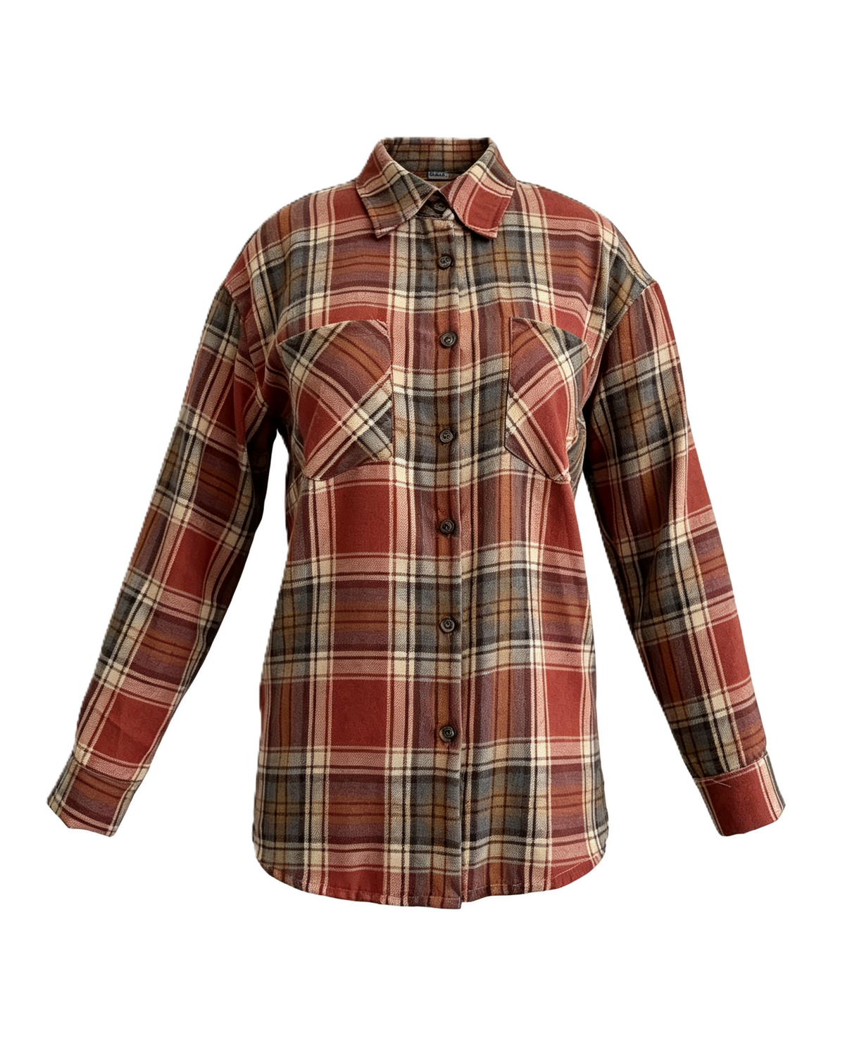 Collared Check Flannel Button Up Shirt - Orange