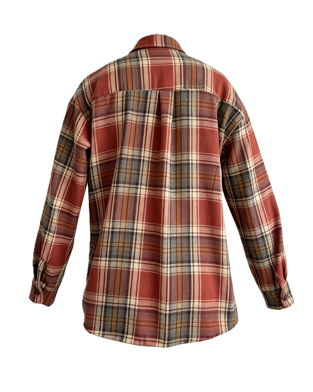 Collared Check Flannel Button Up Shirt - Orange - 1