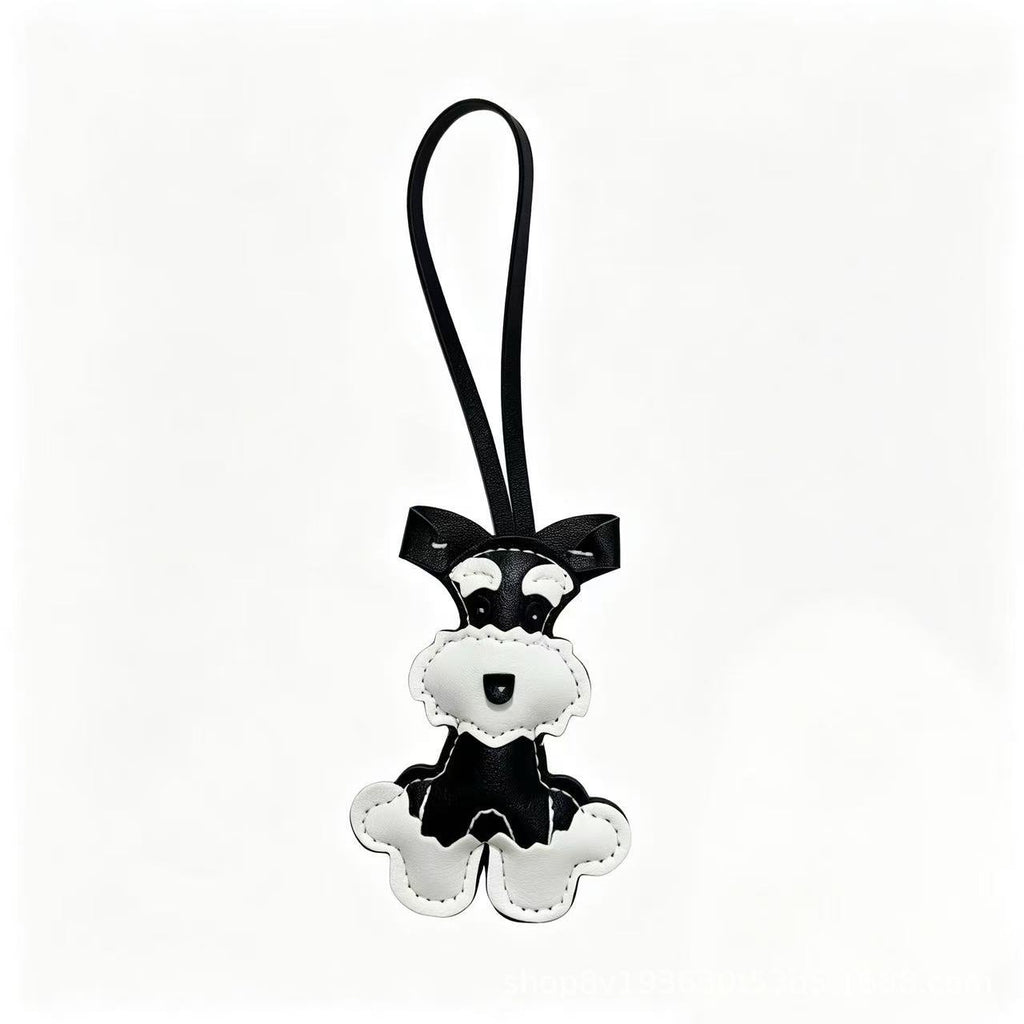 Faux Leather Stitched Schnauzer Dog Bag Charm - Black