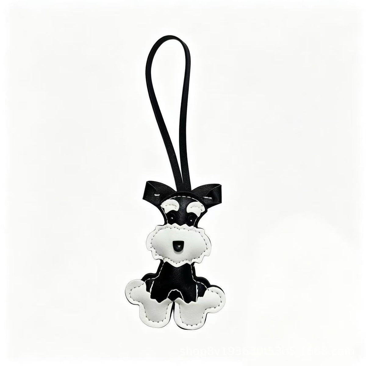 Faux Leather Stitched Schnauzer Dog Bag Charm - Black