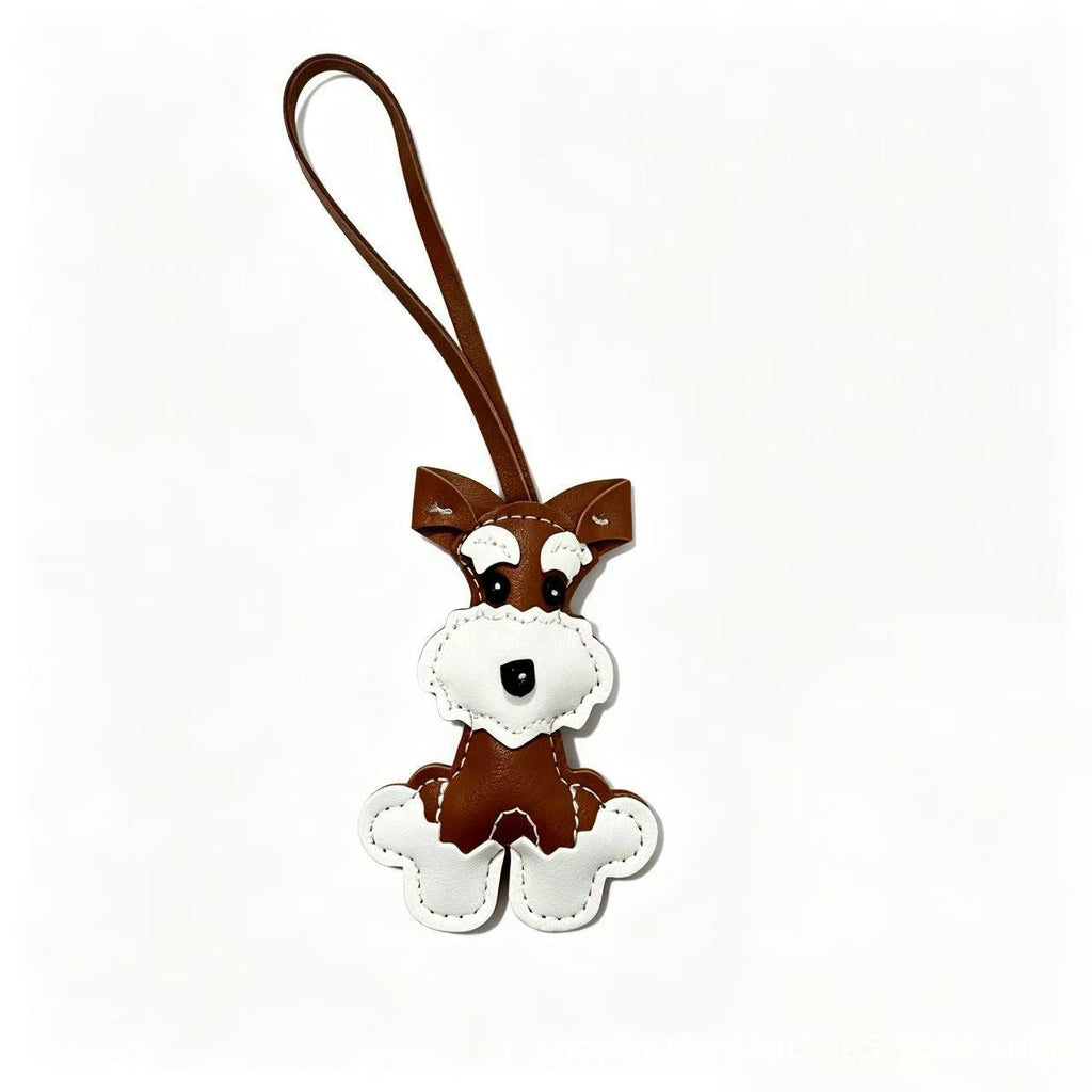 Faux Leather Stitched Schnauzer Dog Bag Charm - Dark_Brown