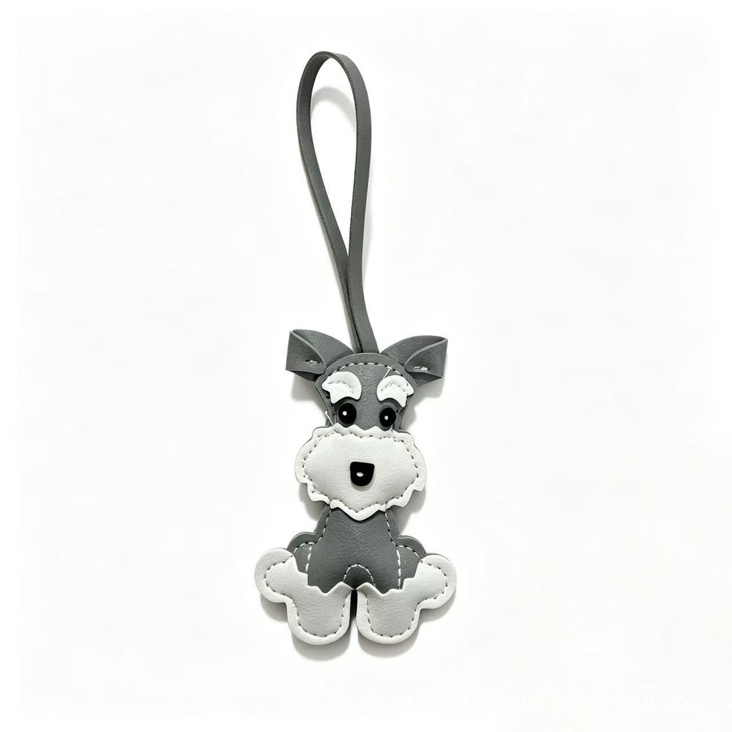 Faux Leather Stitched Schnauzer Dog Bag Charm - Grey
